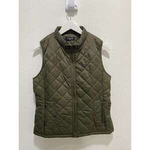 NWT Quilted Vest Olive Green Zipped Lightweight Classic Minimalist Travel M